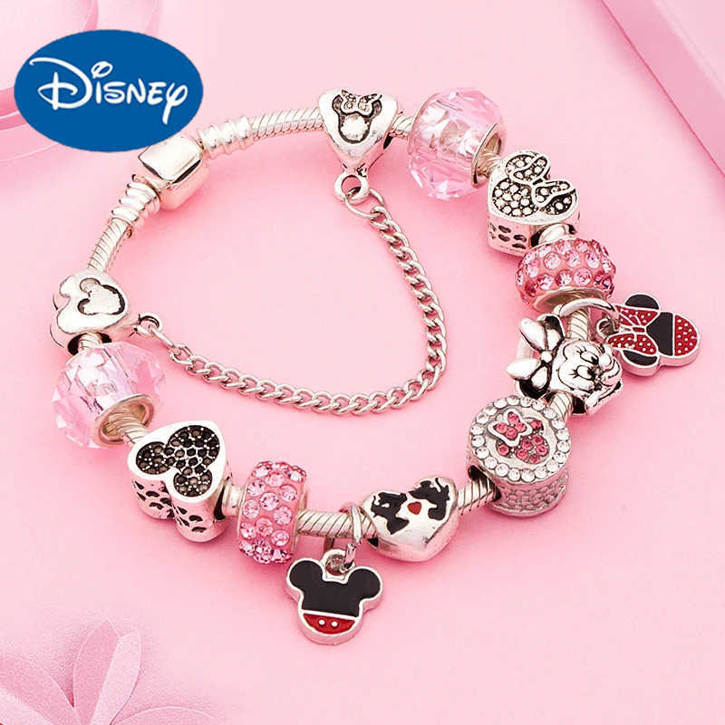Disney New Design Lovely Pink Crystal Bead Charm Bracelets Colorful Enamel Handmade DIY Charm Bracelet for Women W20250704