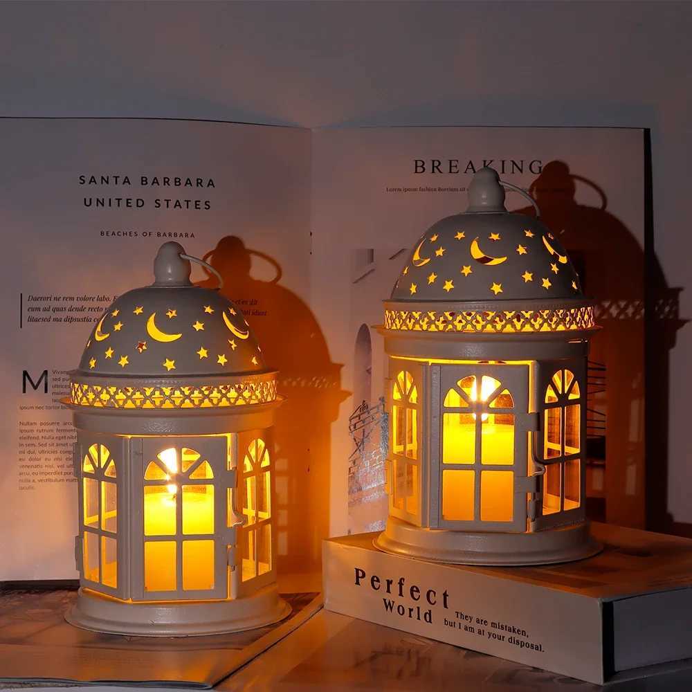 2Pcs Vintage Candle Holder Lanterns White Black Lantern Metal Hanging Candleholder for Indoor Outdoor Weddings Home Decor W250704
