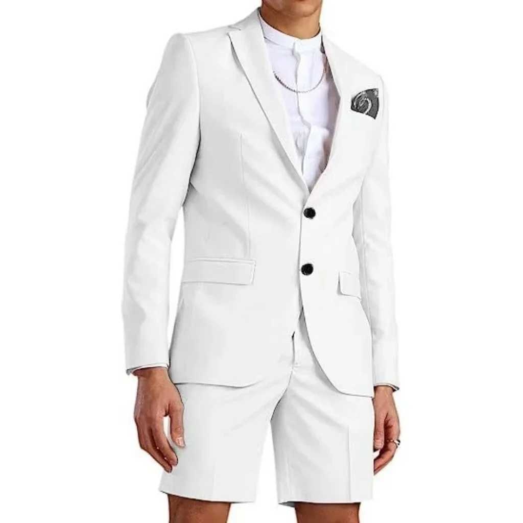 2-Piece Slim Fit Mens Suit Blazer Short Pant Set Notched Lapel Summer Two Button Tuxedo Suit Wedding Sports X250704