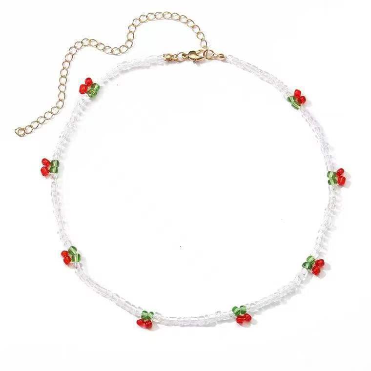 Colorful Handmade Beaded Cherry Rice Bead Necklace for Women