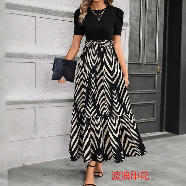 2025 New Style Unique Clothing European and American Women's Fashion Floral Print High Waist Fashionable Elegant Dress