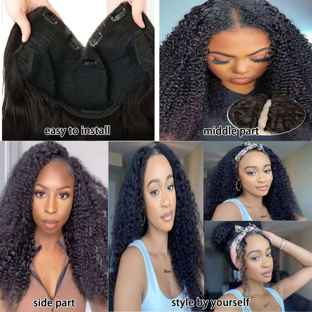 V Part Kinky Synthetic Hair Long Curly Afro Wigs For Black Women Deep Wave Water wave Full hine Made Wig