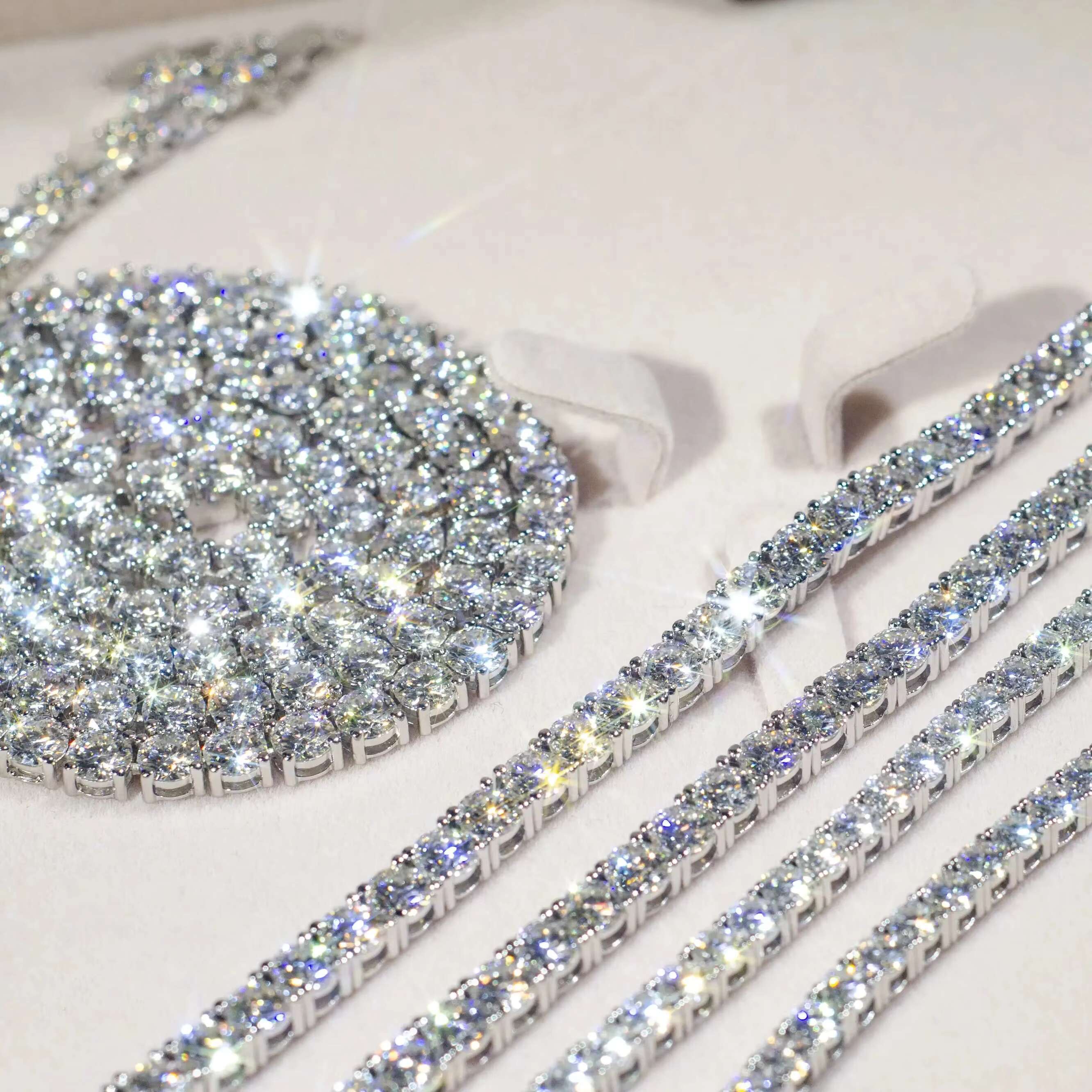 Factory Wholesale 925 Sterling Silver Vvs Moissanite Diamond Tennis Chain Necklace Women Fine Jewelry 2mm 3mm 4mm 5mm