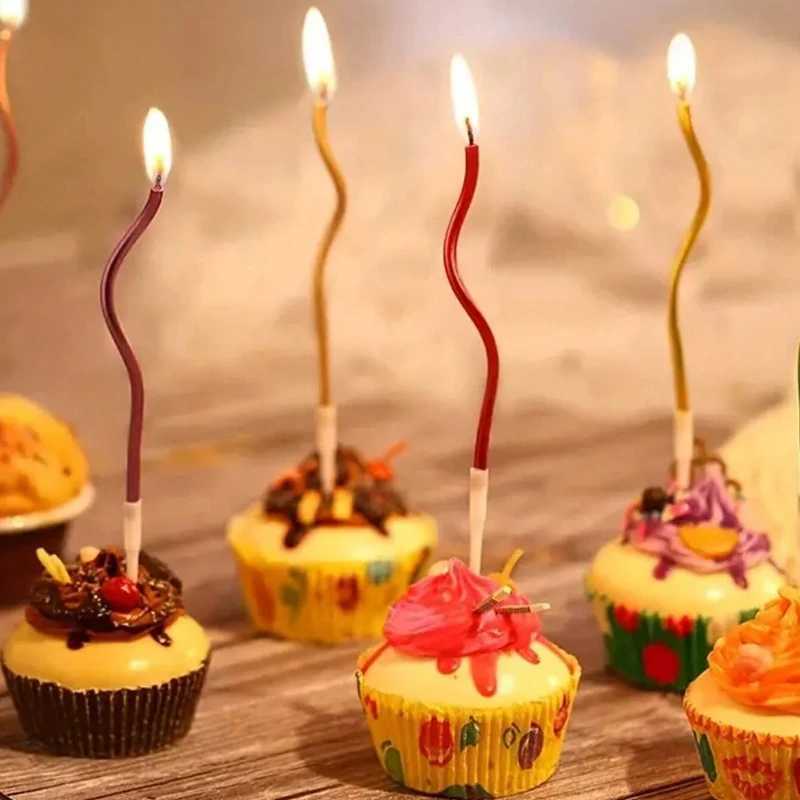 2pcs/set Curved Cake Candles Birthday Baby Shower Gender Reveal Cupcake Decorating New Candle Toppers Wedding Party Decoration W250704