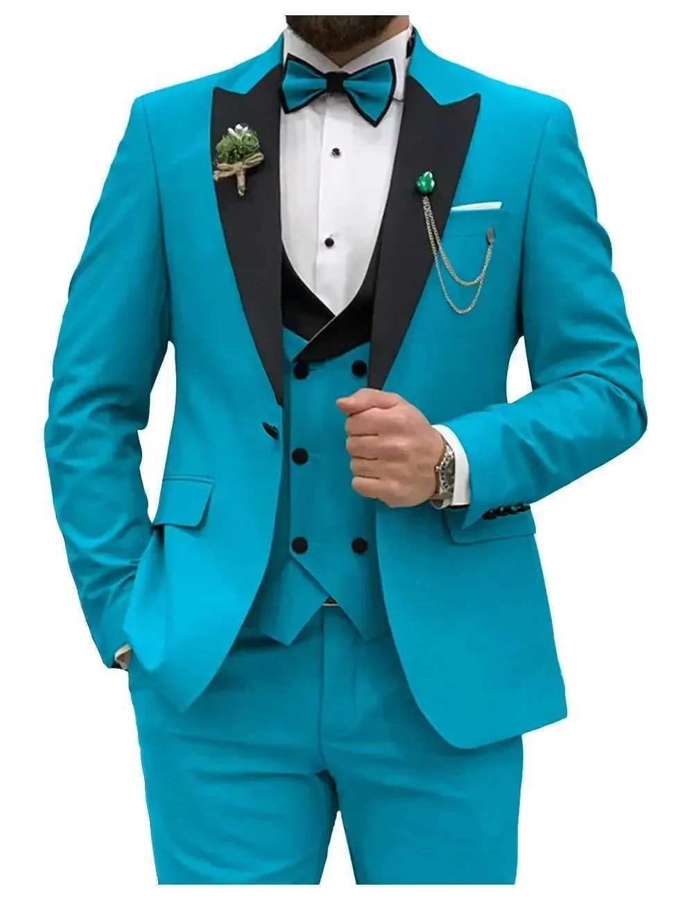 Slim Fit Men Suits Double Groom Formal Business Male Blazer Set Peak Lapel Party Wedding Tuxedo (Jacket+Vest+Pants) X250704