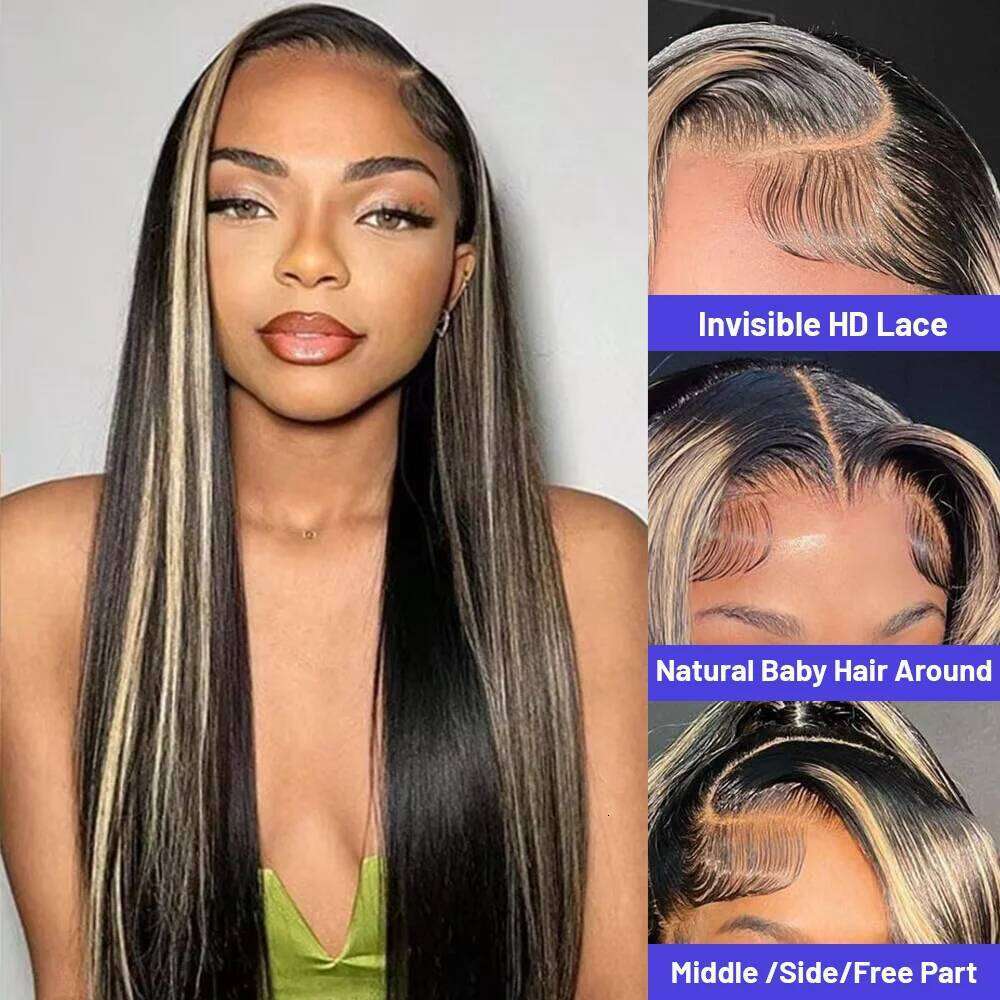 250 Density 13x6 HD Lace Frontal Wig 1B/27 Highlight Bone Straight Brazilian Colored Human Hair Wigs On Clearance Sale For Woman