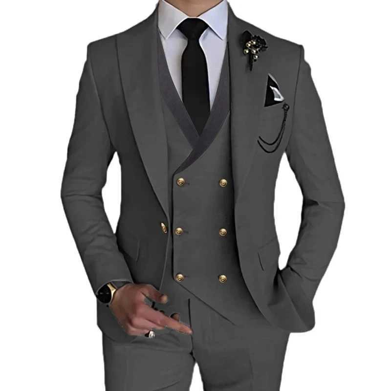 Elegant Mens Suits 3 Pcs Boutique Business Solid Color Slim Wedding Suit / Male Stretch Fabric Blazers (Jacket+ Pants +Vest) X250704