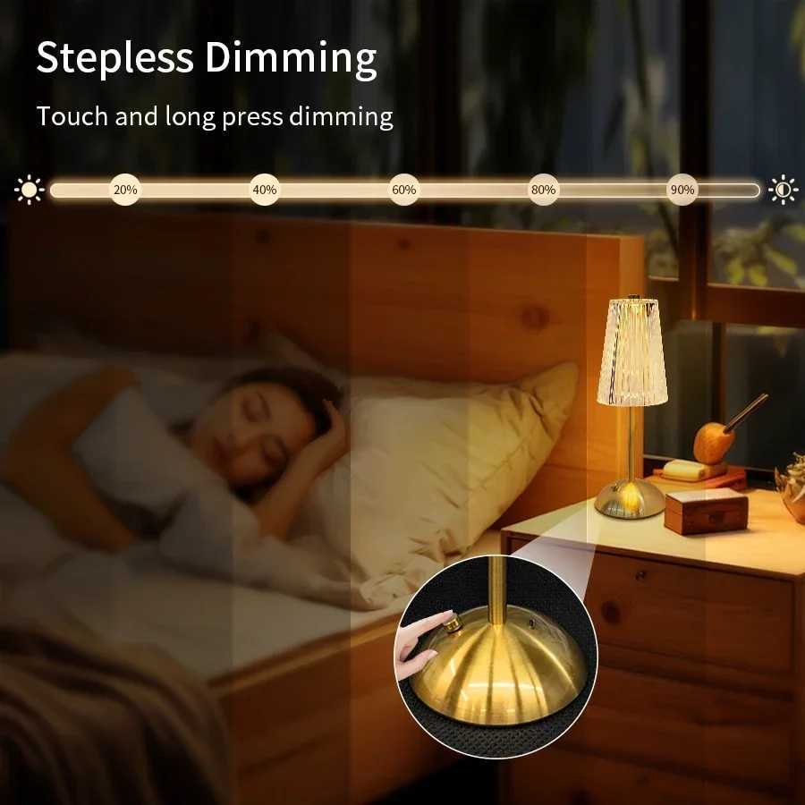 Crystal Retro Table Lamp Rechargeable Touch Switch Sensor Desk Light 3 Color Dimmable For Bedroom Hotel Restaurant Decor LightinXJ250703