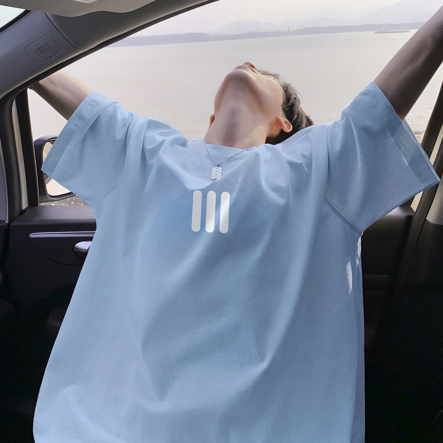 American Style Heavyweight Crew Neck Short Sleeve T-shirt For Men 2025 Summer Designer Short Sleeves Thin Trendy Brand Cool Loose Five-quarter Sleeve 