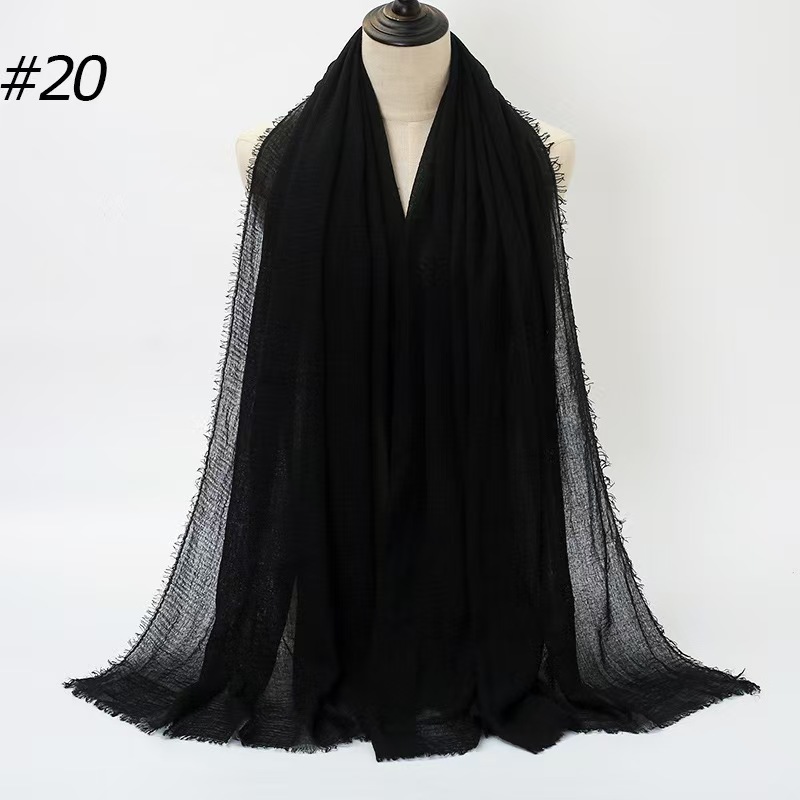 T1127 wrinkled solid color cotton headscarf cotton linen wrinkled fur edge ladies scarf