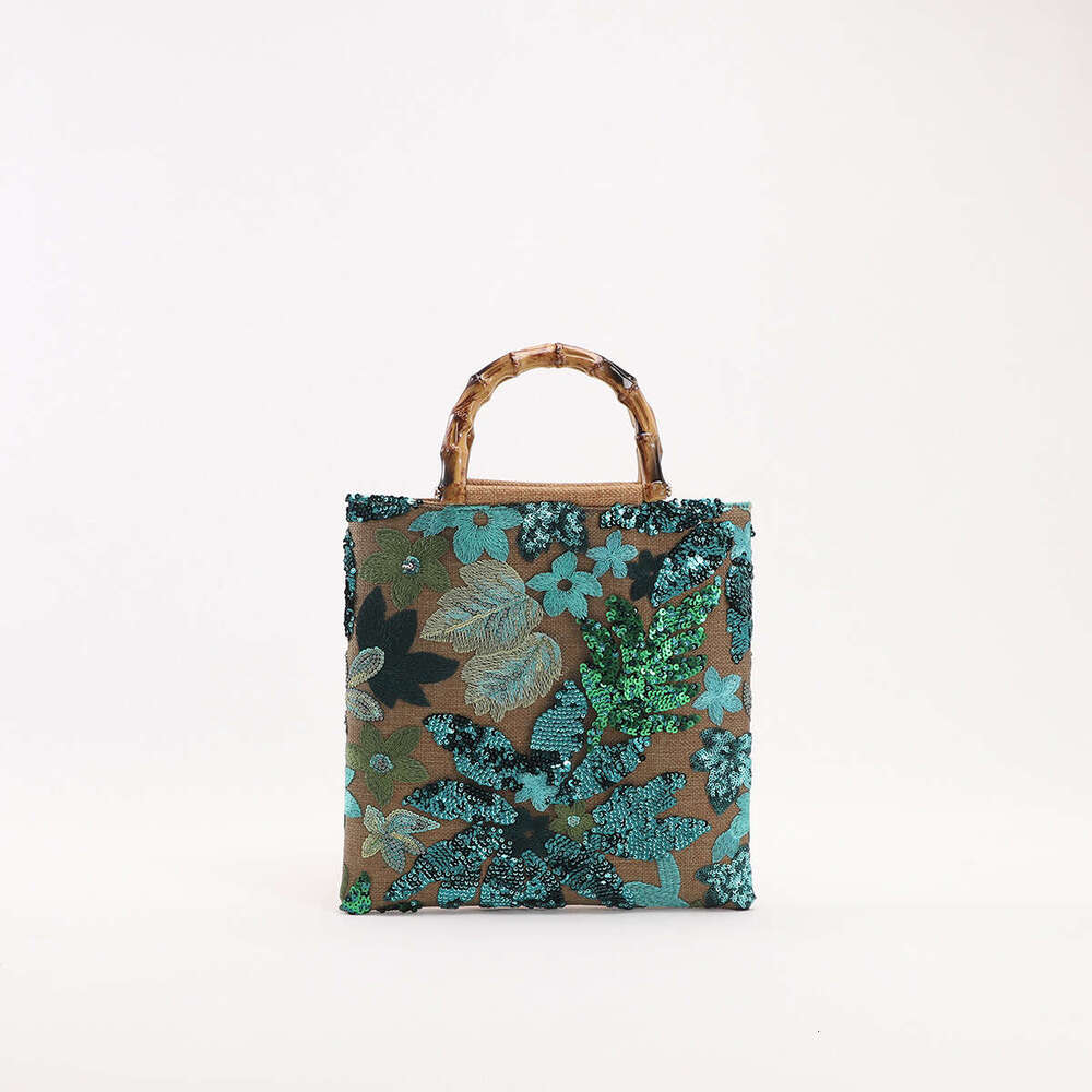 New Bamboo Knot Handbag High-End Colorful Sequin Women's Handheld Heavy Embroidery Trendy Evening Bag