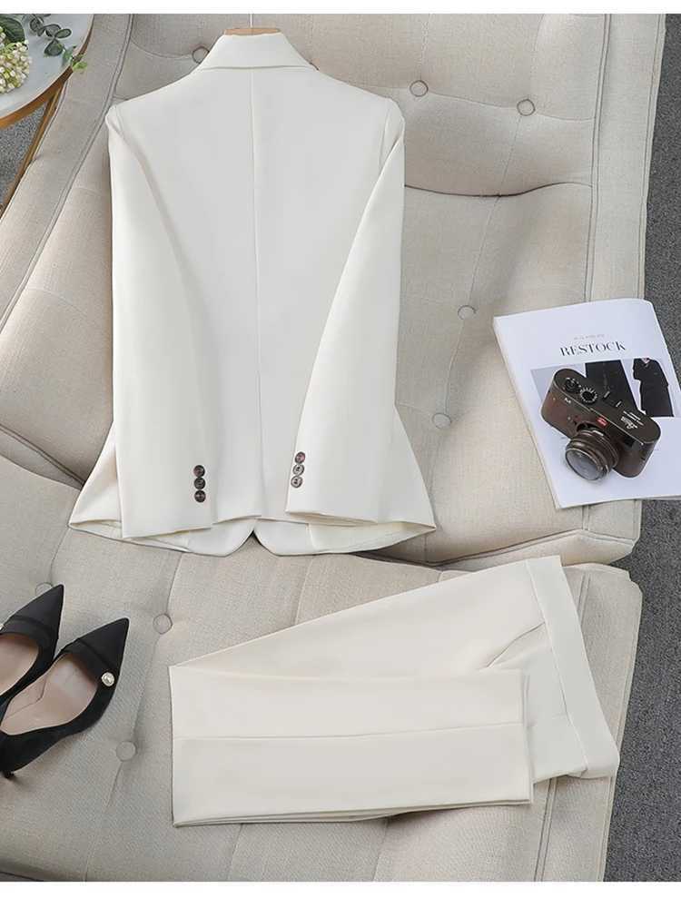 ZJYT Elegant Womens Suit Notched Blazer Trousers Set 2 Pieces Spring Long Slve Jacket Pants Sets Office Lady Work Outfit X250704