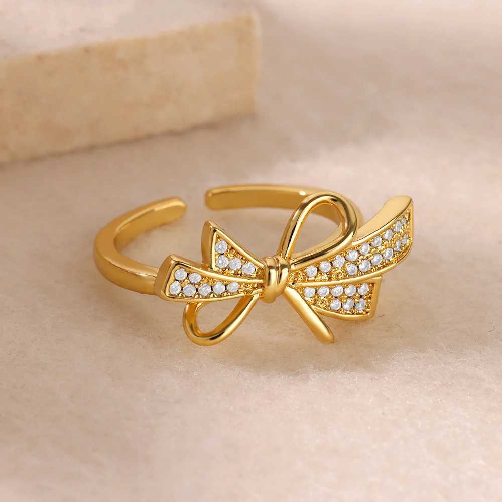 Butterfly Rings For Women Gold Color Stainless Steel Bees Bowknot Adjustable Opening Finger Ring Engagement Wedding Jewelry Gift Y250704
