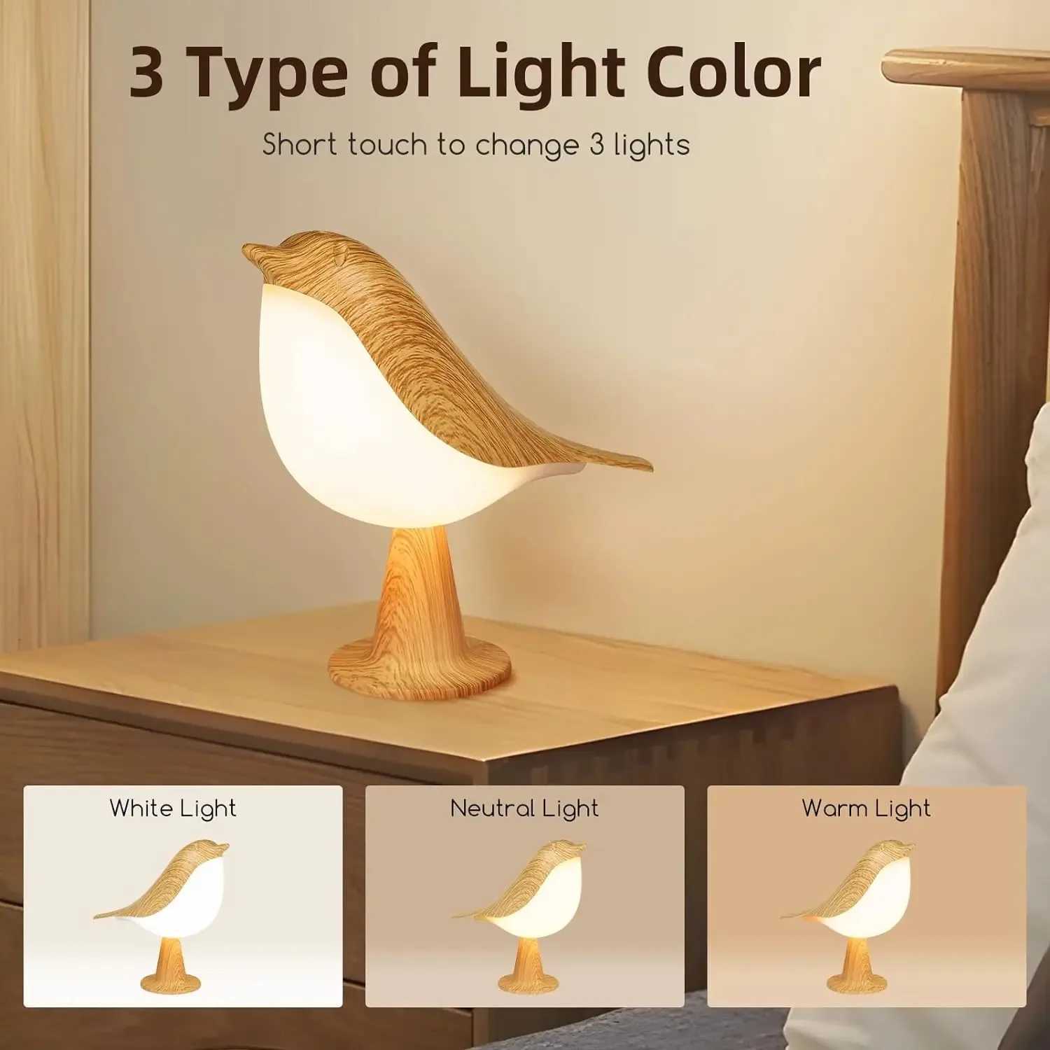 3 Colors Wooden Magpie Bird Night Lights LED Touch Sensor Controlled Dimmable Charging Lamp Aromatherapy Decoration AtmosphereXJ250703