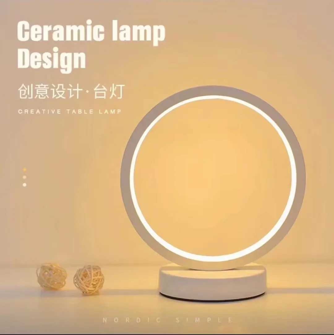 20CM LED Simple Circular Ring Table Lamp for Bedroom Bedside Living Room Restaurant Hotel Decorative Lamp Dimmable Round Night Light XJ250703