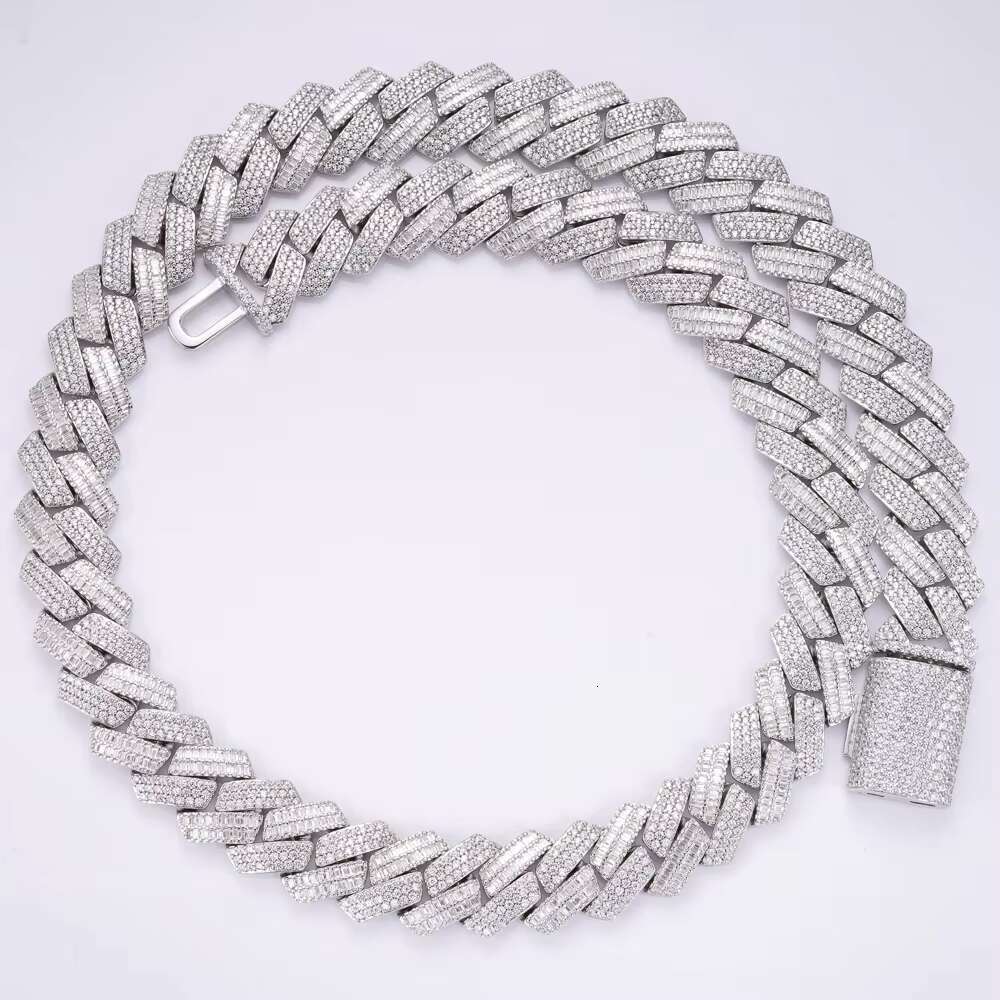 Hiphop Mens Jewelry Round Baguette Cut Wholesale 8mm Silver Cuban Link Moissanite Chain