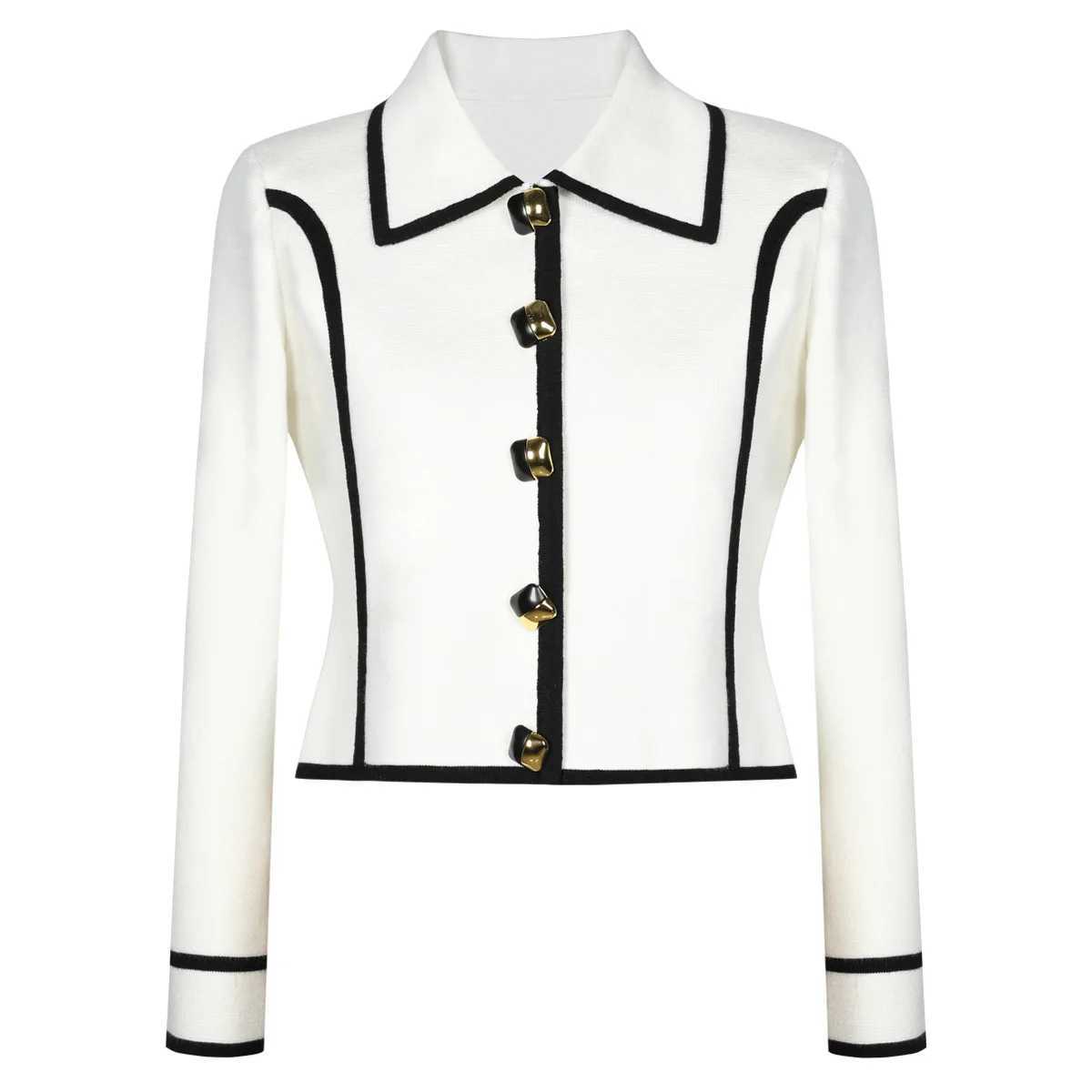 ZJYT Spring Knitted Suit Color Block Cardigan Sweater and Pants 2 Piece Matching Set Women 2025 Fashion Ladies White Outfit X250704