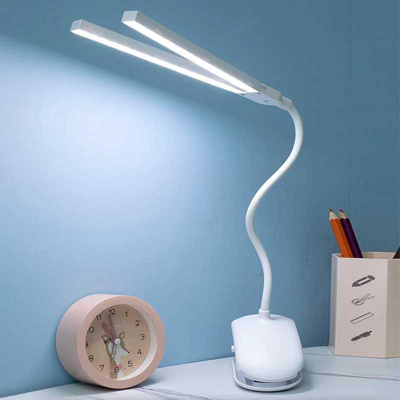 LED Double-headed Reading Table Lamp with Clip Touch Control Dimmable Light Eye Protection for Bedroom Dormitory Study Office XJ250703