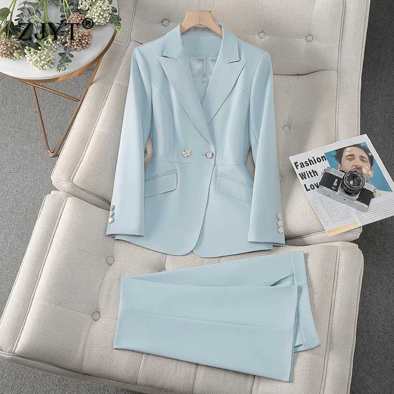 ZJYT Business Chic Formal Work Wear Jacket Pant Sets Women Elegant Blazer Suit Trousers Set Two Piece Outfit Plus Size Clothing X250704