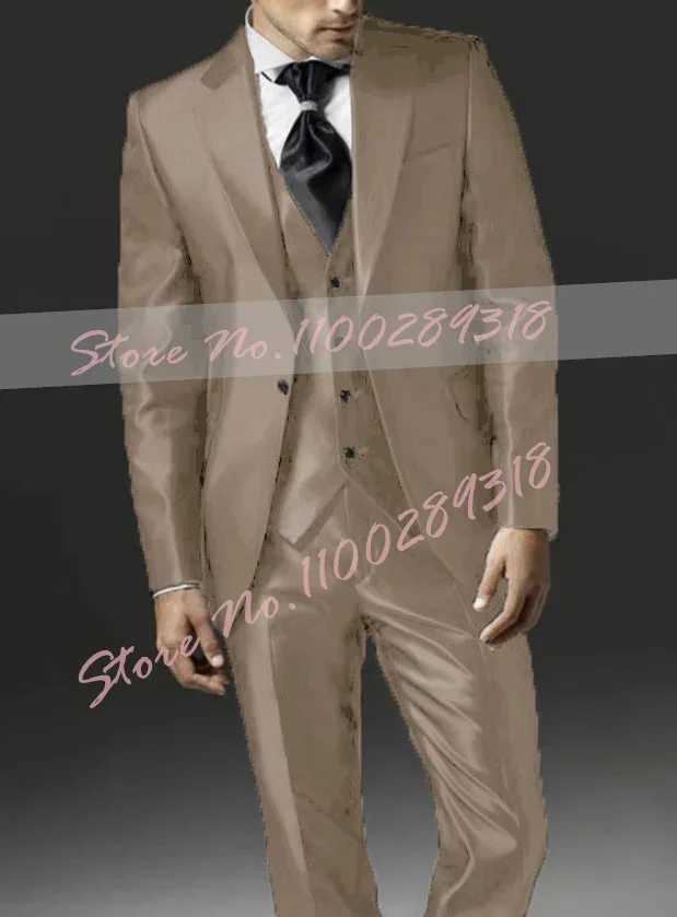 2024 New Style Black Two Bottom Satin Beach Men Suit Mens Wedding Prom Suits Costume Homme 3 Pieces (Jacket+Pants+Vest) X250704