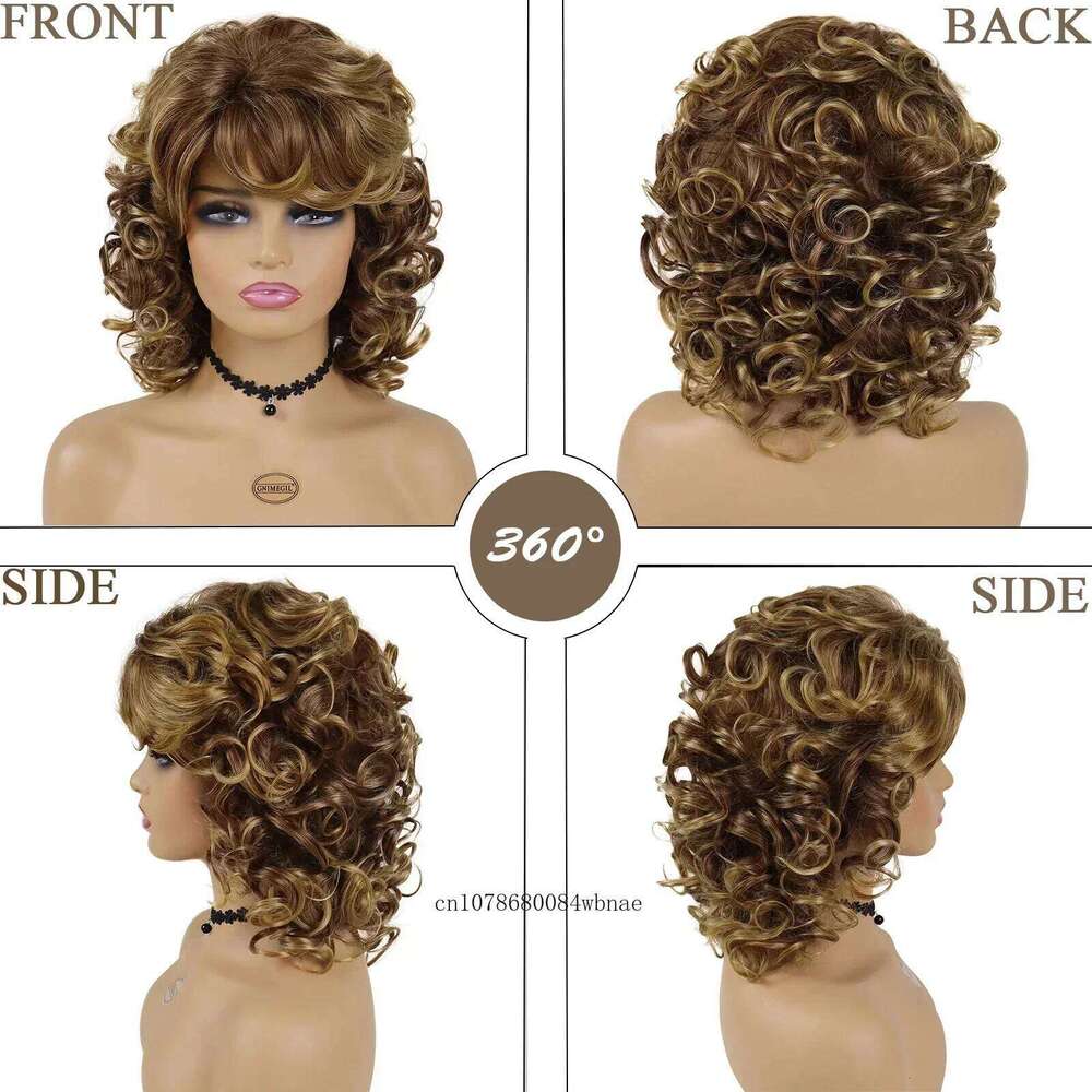 Mix Blonde Synthetic Wigs with Bangs Natural Fluffy Soft Bouncy Curly Wig for Women Ladies Daily Costume Cosplay Party Fake Hair