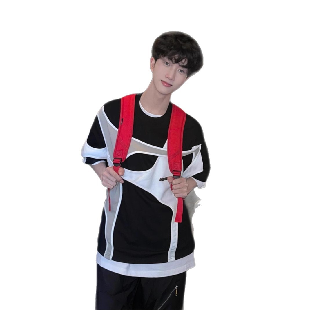 Deconstructed Designer Short Sleeves Patchwork Design Niche T-shirt For Men High Street Vibe Premium Cleanfit Short Sleeve Men's Summer
