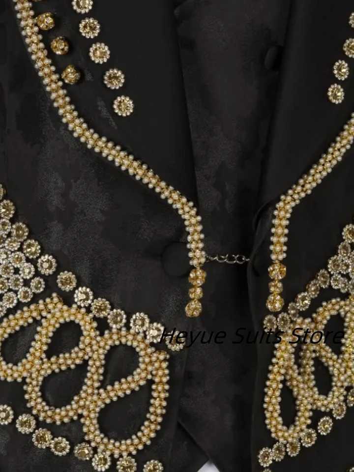 Classic Jacquard Beads Diamond Men Suits Slim Fit Shawl Lapel Customized Groom Tuxedos Party Men Blazers Fashion Mens Clothing X250704
