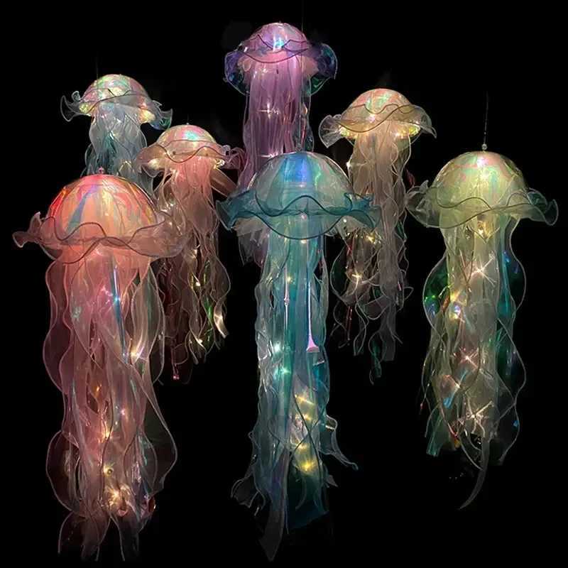 Jellyfish Lamp Portable Lantern Kids Children Bedroom Hanging Night Light Under The Sea Colorful Mermaid Ocean Party Home DecorXJ250703