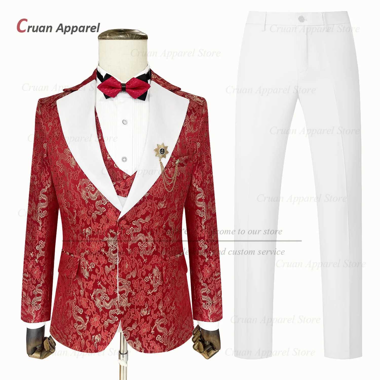 Wedding Party Prom Groomsman Luxury Tuxedos Floral Printing Men Suits Set 3 Pcs Fashion Banquet Tailor-made Male Trends Costumes X250704