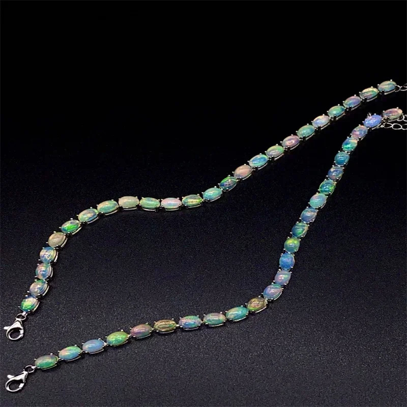925 Sterling Silver Natural Opal Simple Bracelet Colorful Stone Bracelet Womens Fine Wedding Jewelry 24 Pc 4*6mm Fine Jewelry 250628