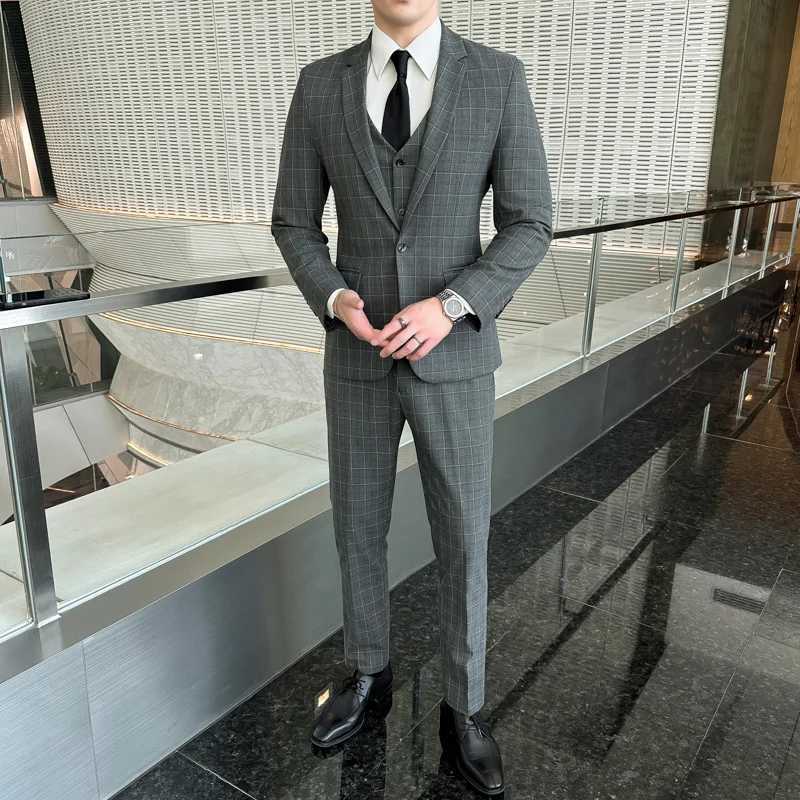 2024 Plaid Three-Piece Suit High-Quality Business Casual Wedding Fashionable Handsome Stylish Set-In Autumn Winter X250704