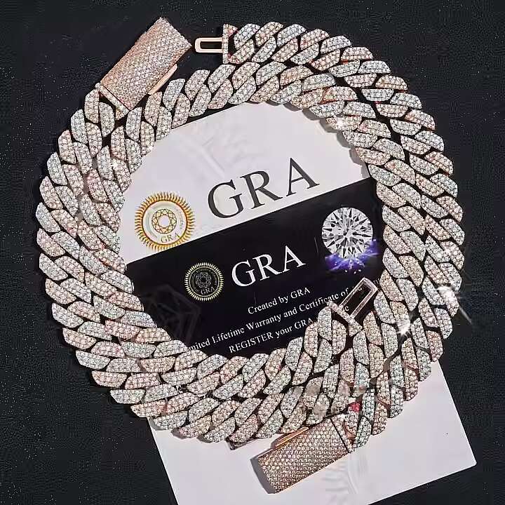Two Tone Rose Gold Plated Iced Out 13mm 925 Sterling Silver Hip Hop Jewelry Vvs Moissanite Cuban Link Chain Fashion Necklace