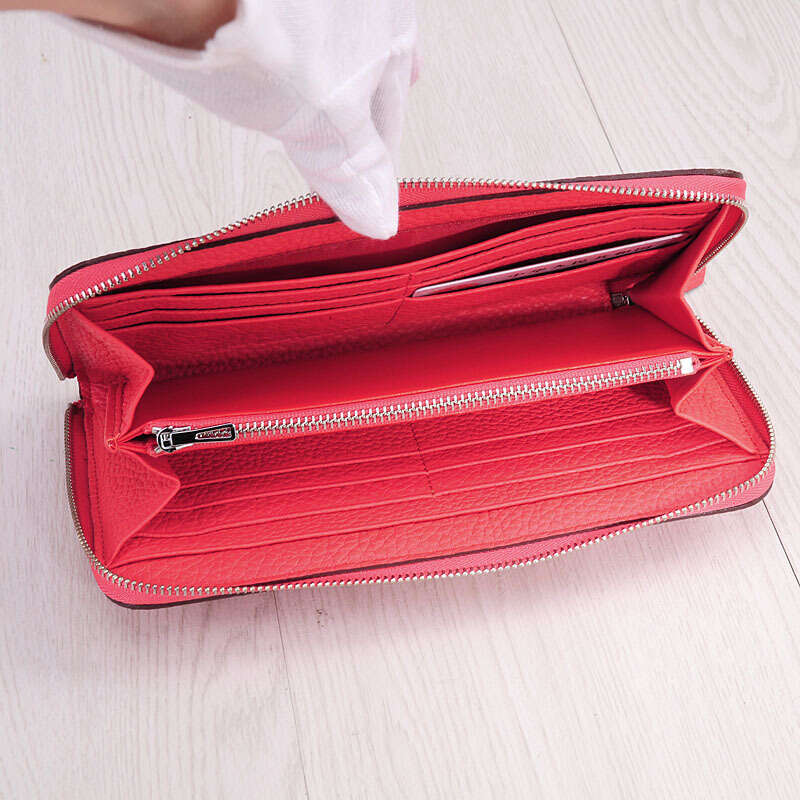 Leather Bag Bucket Bag New Zipper Handbag Genuine Leather Long Thin Cowhide Women S Wallet Clutch Tote Bag