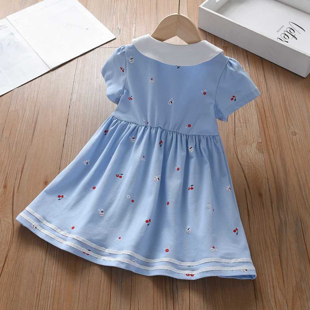 Baby Girls Summer Dress Short Sleeve Turn Down Collar Cotton Clothes for Girls Aged 2-6 Years Kids Dresses R250704