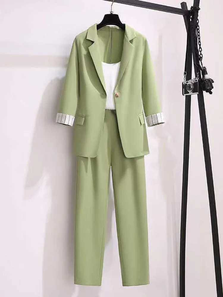 2025 spring new plus size Korean elegant womens suit female blazer leisure pants Twd suit jacket thr piece jacket pants set X250704