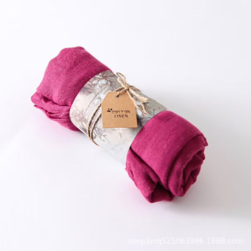 K1228 Solid color cotton and linen scarf for women Spring and summer travel vacation sun protection shawl soft and thin headscarf long silk scarf tren