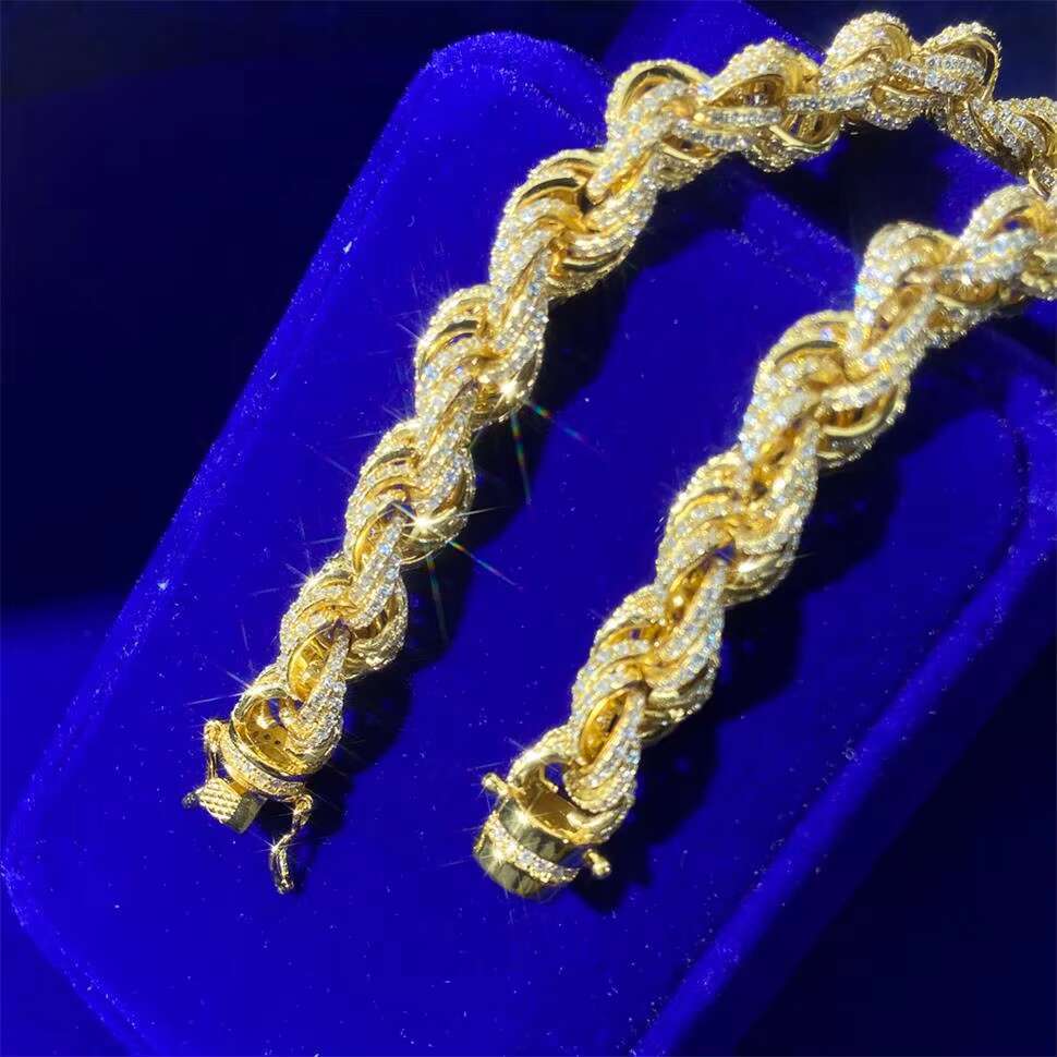 Hiphop Iced Out Diamond Cut Gold Plated Luxury Custom Twisted Rope Chain Bracelet