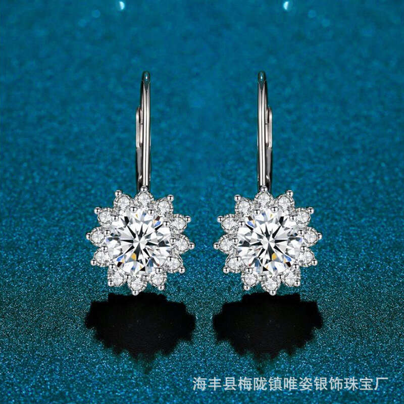 S925 Pure S925ier New Ear Hook ClaS925S925ic Elegant S925uower One caratS925 MoiS925S925anite EarringS925 for Women 1fd