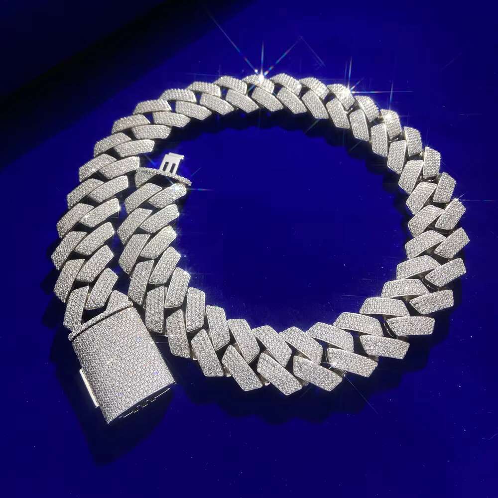 Hip Hop Fine Jewelry Solid Silver Prong Setting VVS Moissanite 18K Golden Plated 4 Rows 26MM Cuban Link Chains for Men