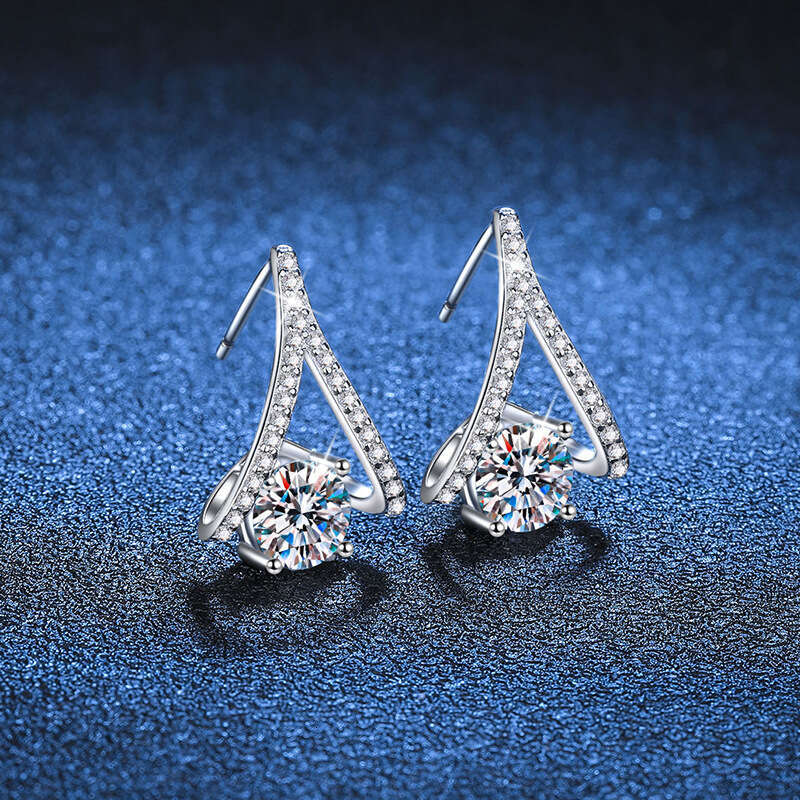 S925 Pure S925ier Light Full Dia V-S925haped 1 caratS925 MoiS925S925anite S925tud EarringS925 c06