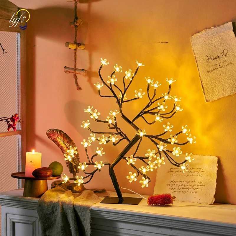 LED Table Lamp Cherry Blossom USB Remote Control For Desktop Room Bedside Bedroom Hotel Shop Home Festival Decor Tree LightXJ250703