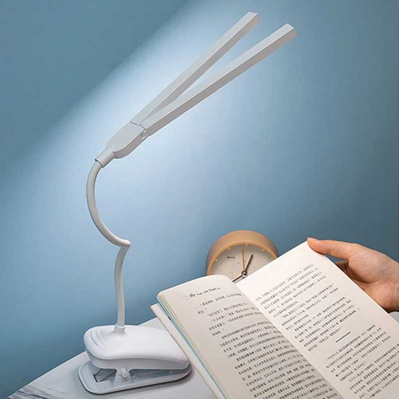 LED Double-headed Reading Table Lamp with Clip Touch Control Dimmable Light Eye Protection for Bedroom Dormitory Study Office XJ250703