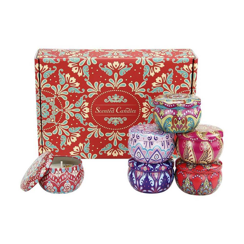 6/4pack Mixed Scented Candles Jar Vintage Flower Candle Jars Soy Wax Fragrance Candle Wedding Birthday Gift Home Decoration W250704