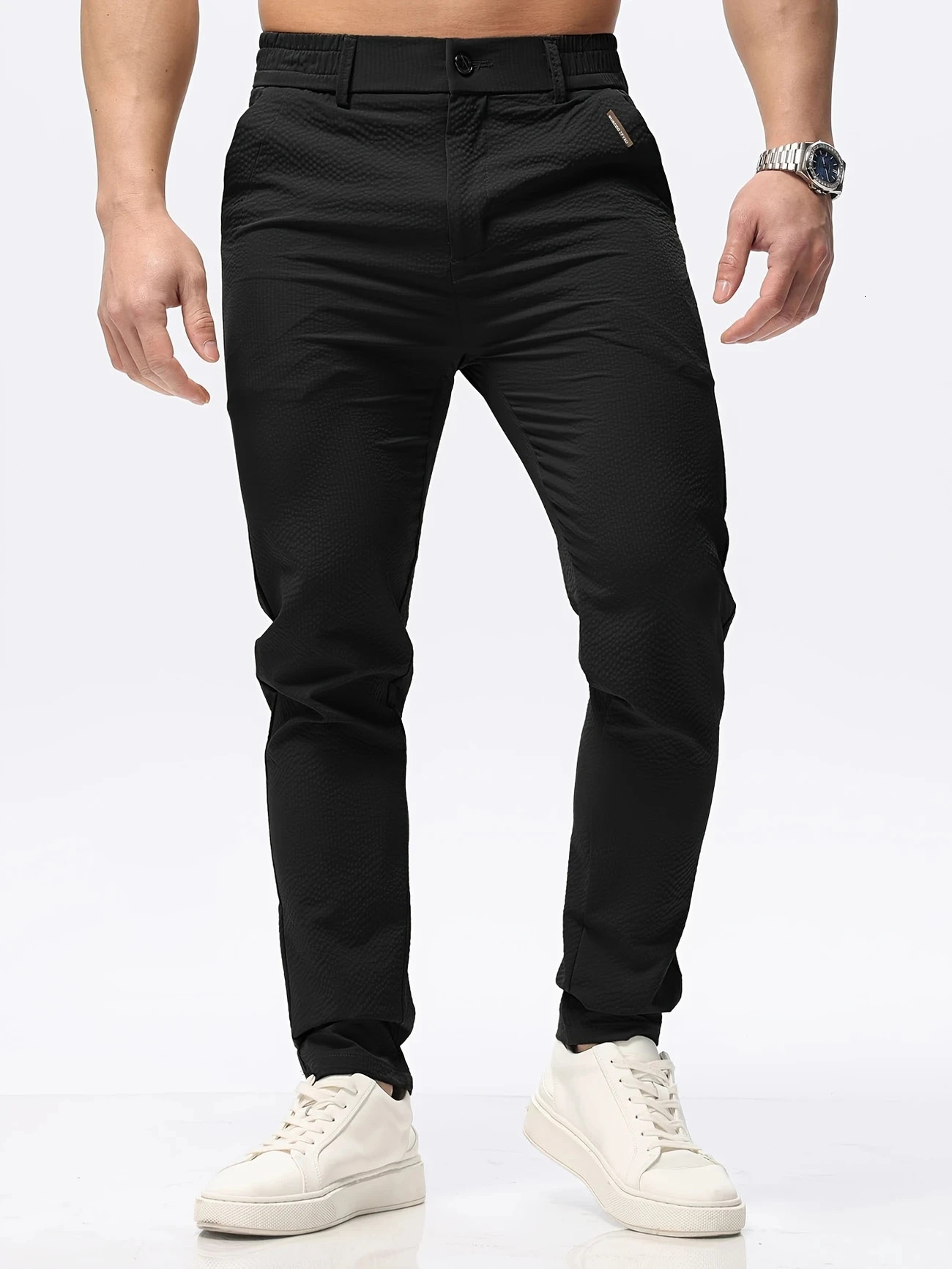 Male Pants Stretch Solid Black Smart Casual Mens Trousers Office Quick Dry Suit Pants Spring Summer Korean Straight Pants 250704