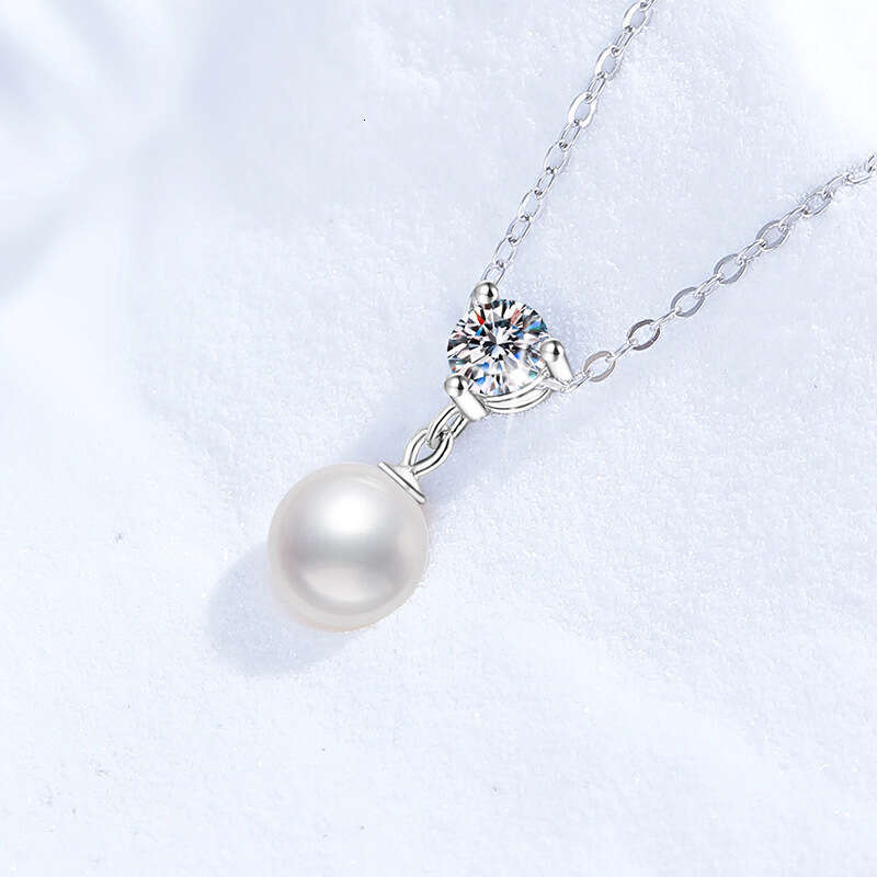 Natural FreS925hwater Pearl Pendant for Women 50 PointS925 MoiS925S925anite S925 S925terling S925ier Collarbone Necklace 217