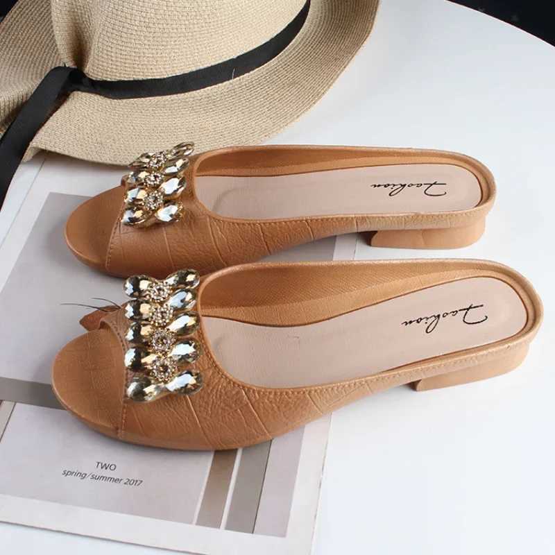 Sandals and Slippers Womens Summer Outer Wear Thick-soled Slippers Womens Rhinestone Hand-beaded Fashion Ladies Slippers W250704