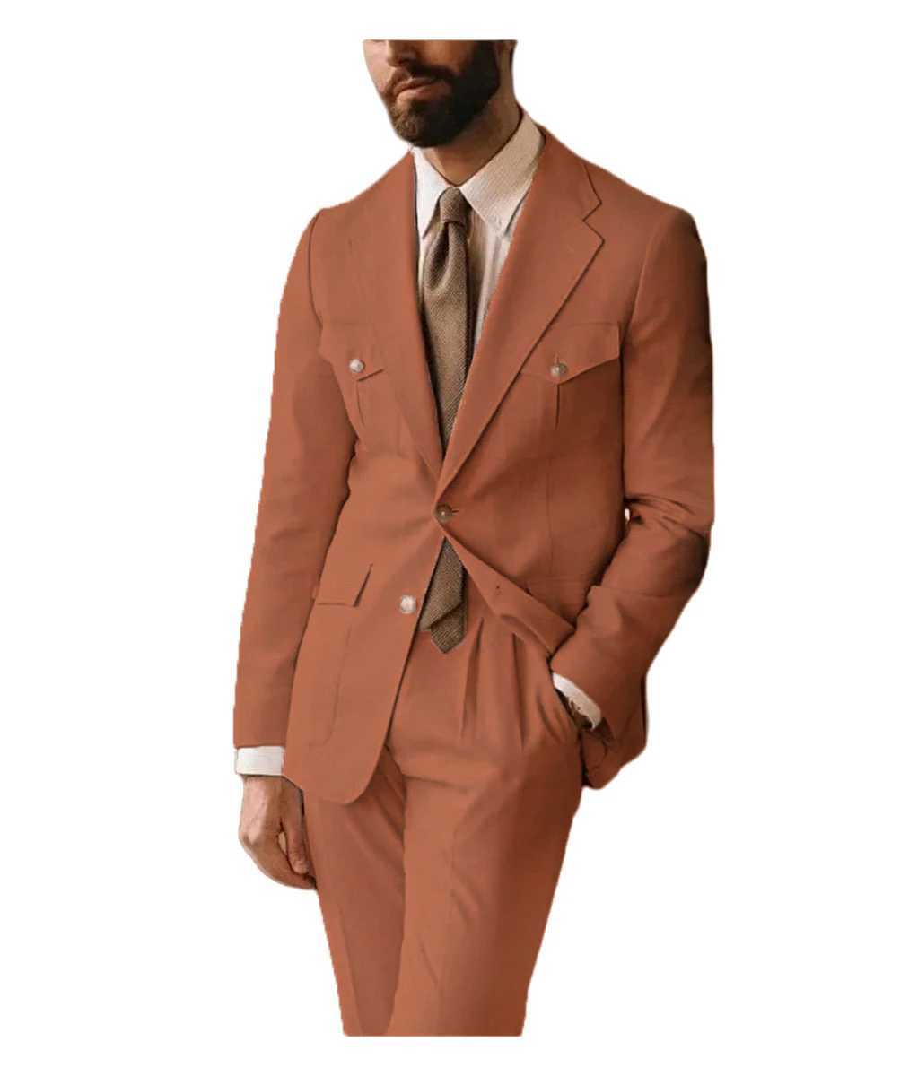 Linen Mens Suit Casual Fashion Style Suit High Quality Mens Suits Evening Gown Double Breasted Slim Fit 2 Piece Jacket Pants X250704