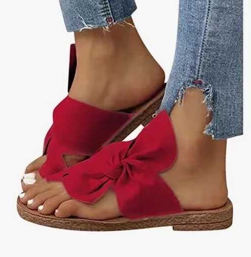 35-43 Womens Summer Fashion Shoes Slippers Cute Butterfly-knot Flats Casual Sandals Solid Color Beach Shoes W250704