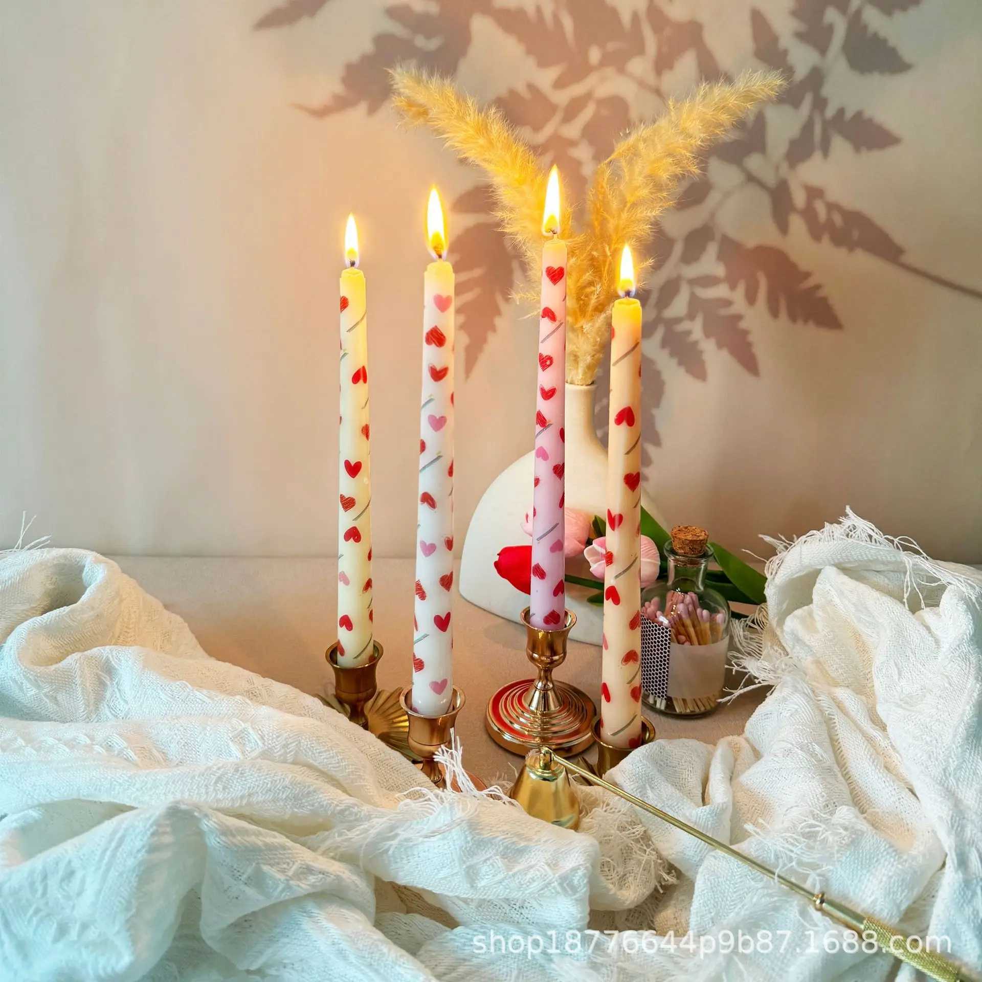 Christmas Long Scented Candle Heart-shaped Floral Print Romantic Girl Party Candlelight Dinner Long Candle Stick Home Decoration W250704