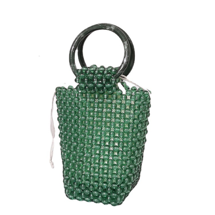 Free Shipping Designer's New Handmade Bead Crystal Jade Transparent Handbag Acrylic Hollow Bucket Beach Women's Handbag